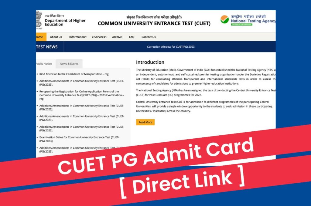 CUET PG Admit Card 2023, Exam City Intimation Slip @ cuet.nta.nic.in Direct Link