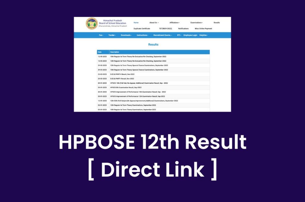 HPBOSE 12th Result 2023, HP Board Class 12 Marksheet @ hpbose.org Direct Link