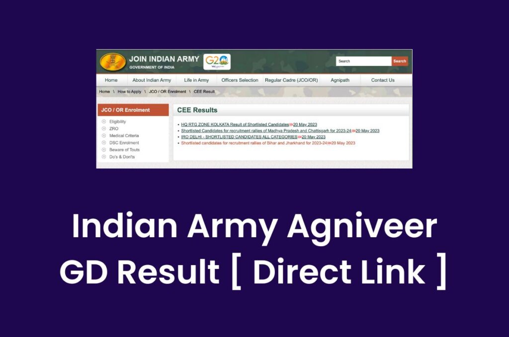 Indian Army Agniveer GD Result 2023, Shortlisted Candidates List @ joinindianarmy.nic.in Direct Link