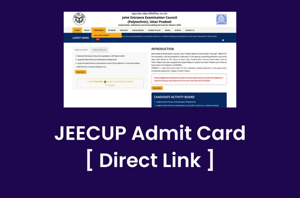 JEECUP Admit Card 2023, UP Polytechnic Exam Hall Ticket @jeecup.admissions.nic.in Direct Link