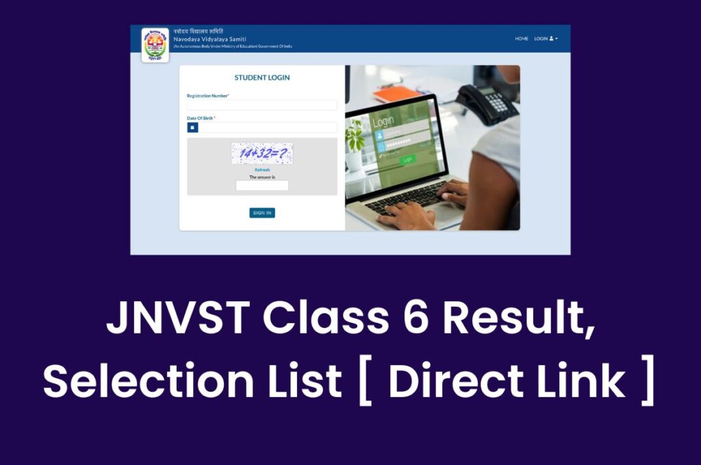 JNVST Class 6 Result 2023, Navodaya Vidyalaya Selection List @navodaya.gov.in Direct Link