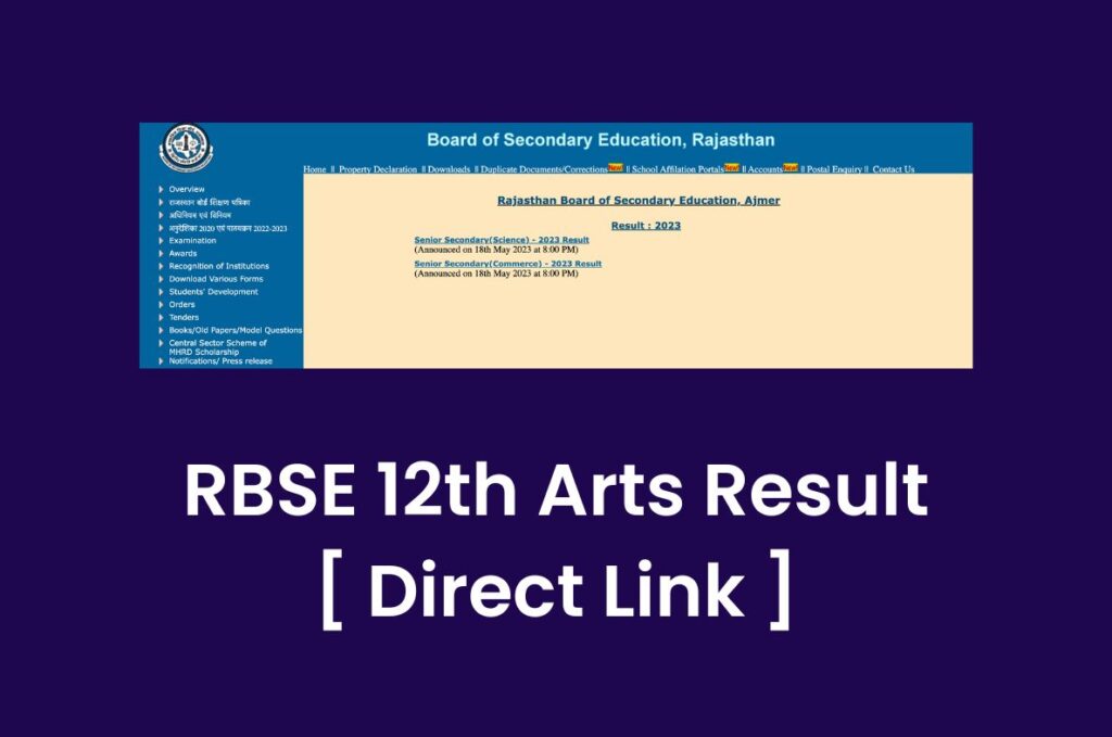RBSE 12th Arts Result 2023, Rajasthan Board Class 12 Art Marksheet @ rajeduboard.rajasthan.gov.in Direct Link