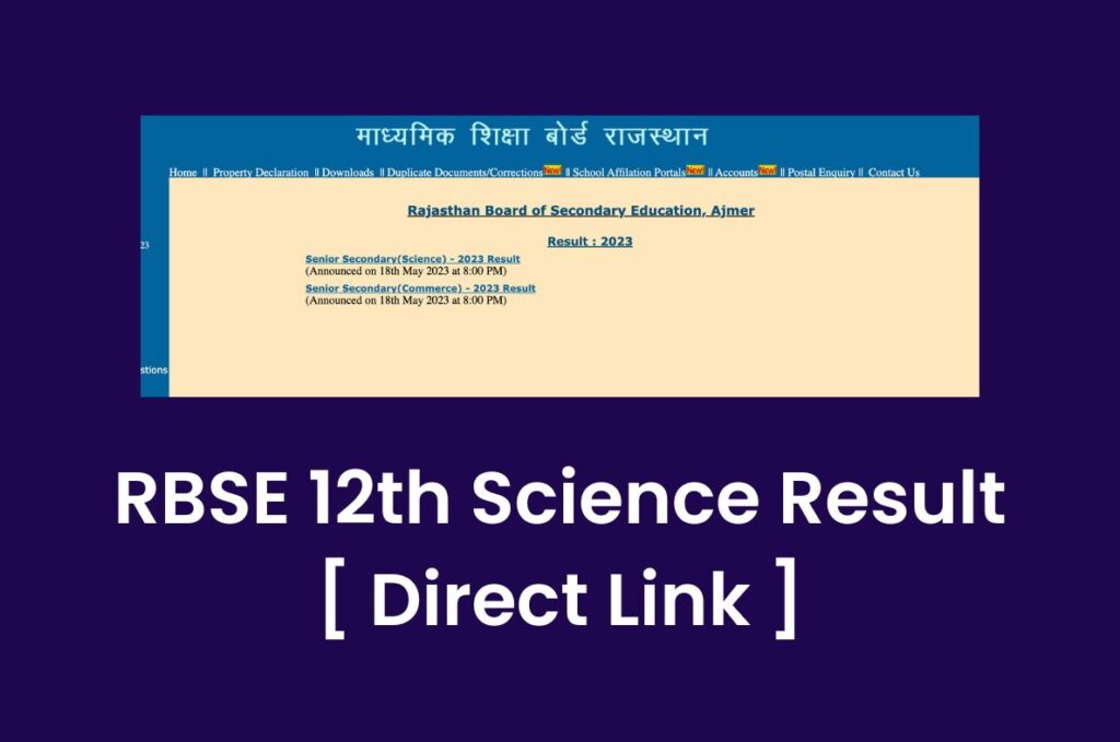 RBSE 12th Science Result 2023, Rajasthan Board Class 12 Marksheet @ rajeduboard.rajasthan.gov.in Direct Link