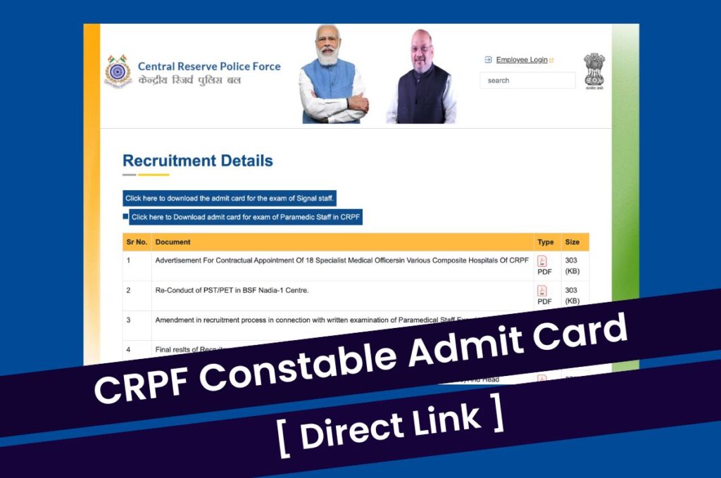 CRPF Constable Admit Card 2023, CBT Exam Hall Ticket @ rect.crpf.gov.in Direct Link