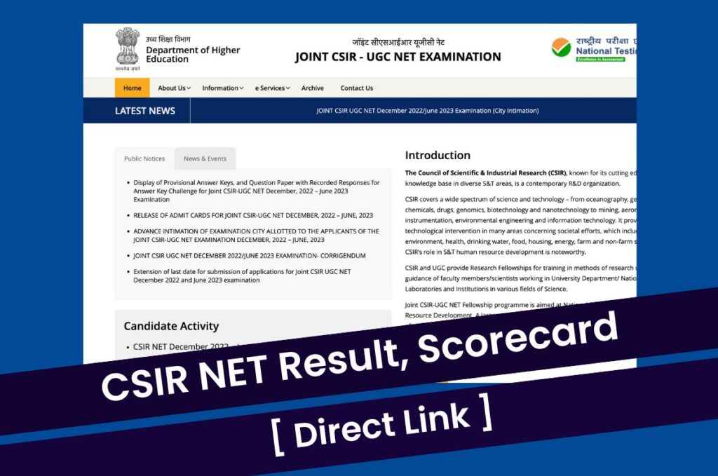 CSIR NET Result 2023, CutOff & Scorecard @ csirnet.nta.nic.in Direct Link