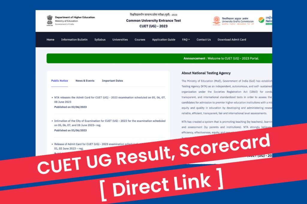 CUET UG Result 2023 Released, Scorecard cuet.samarth.ac.in Link