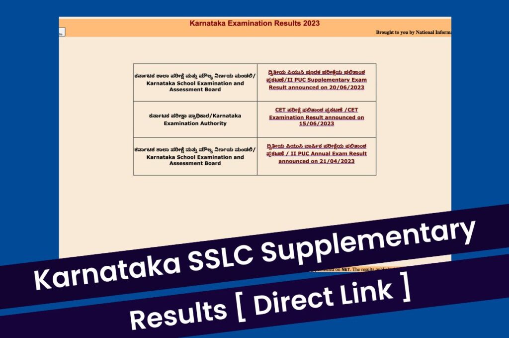 Karnataka SSLC Supplementary Results 2023, 10th Supply Marksheet @ karresults.nic.in Direct Link