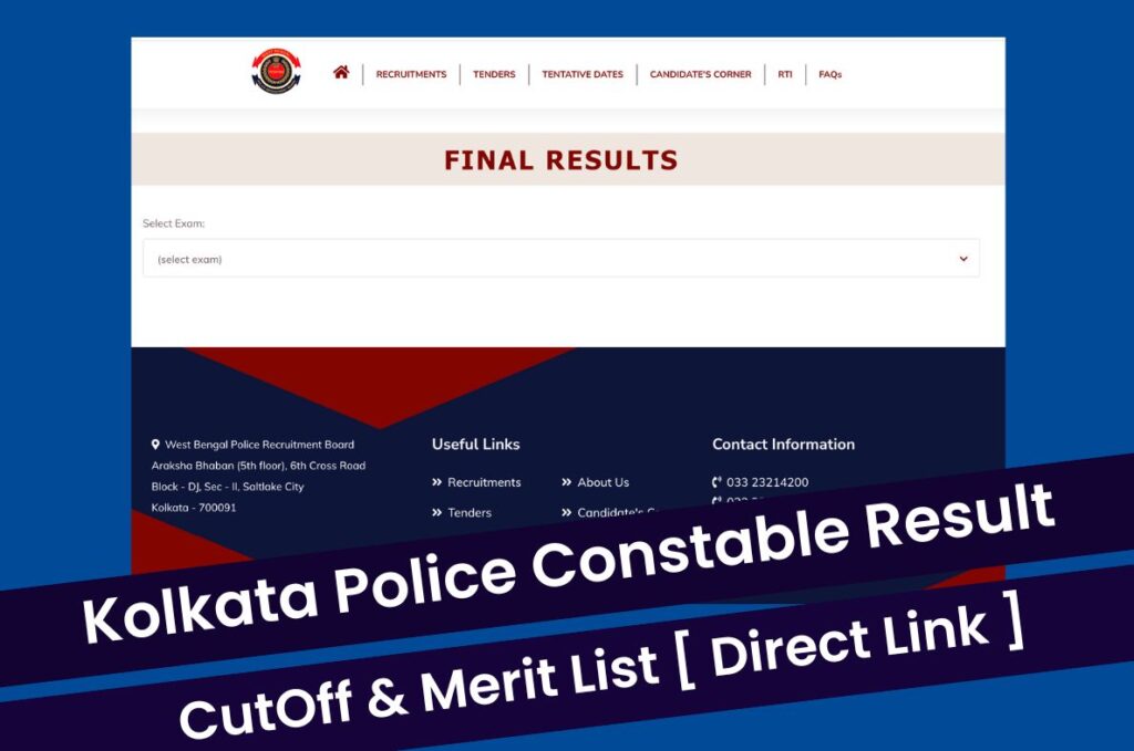 Kolkata Police Constable Result 2023, WBPRB CutOff & Merit List @ prb.wb.gov.in Direct Link