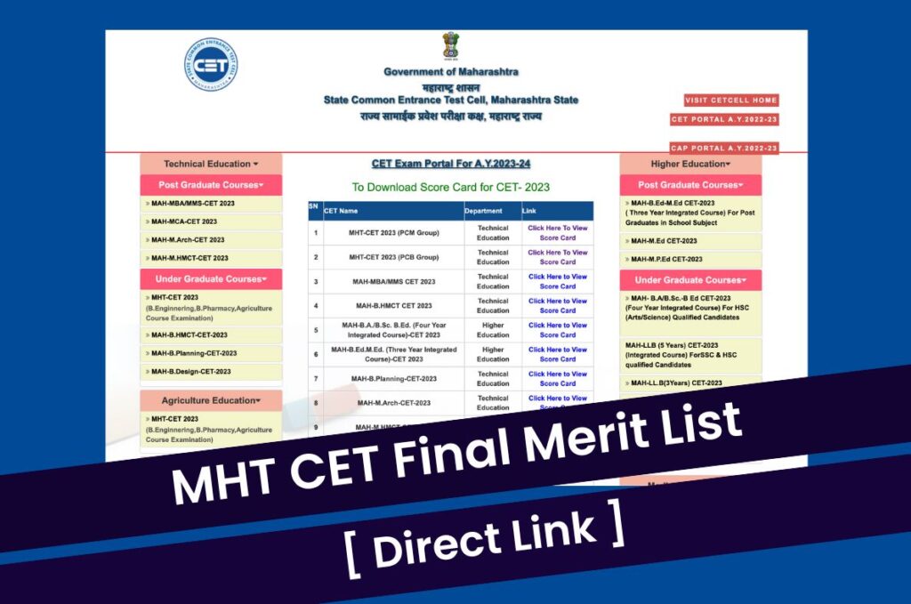 MHT CET Merit List 2023, Final Selection List @ cetcell.mahacet.org Direct Link