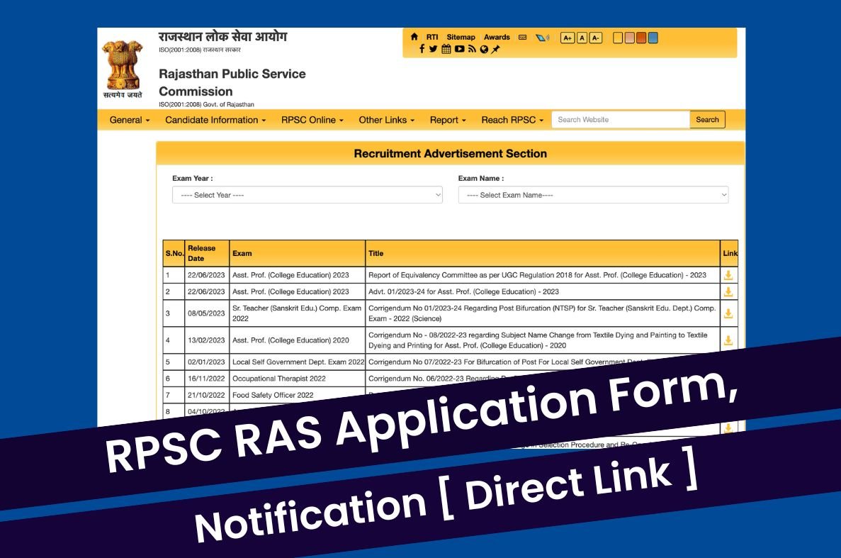 RPSC RAS Application Form 2023, 905 Vacancies Notification @  rpsc.rajasthan.gov.in Direct Link