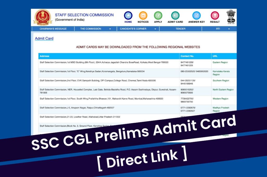 SSC CGL Prelims Admit Card 2023, Application Status Region Wise @ ssc.nic.in Direct Link