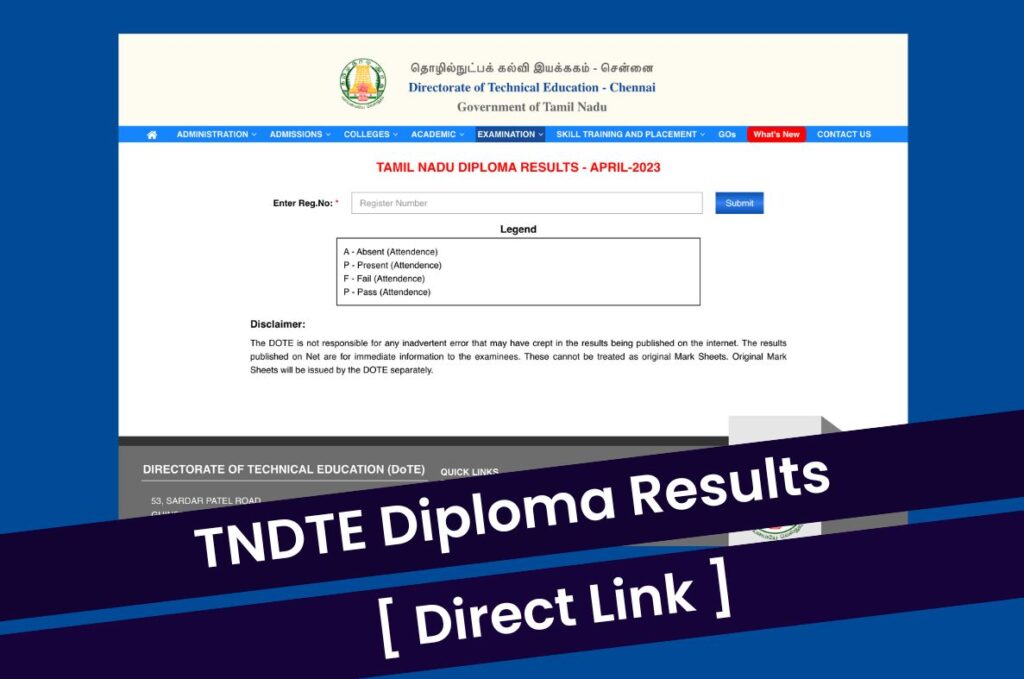 TNDTE Diploma Results 2023, DoTE April Exam Result @ dte.tn.gov.in Direct Link
