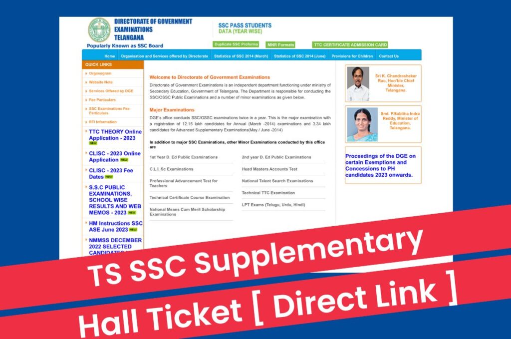 TS SSC Supplementary Hall Ticket 2023, ASE Admit Card @ bse.telangana.gov.in Direct Link