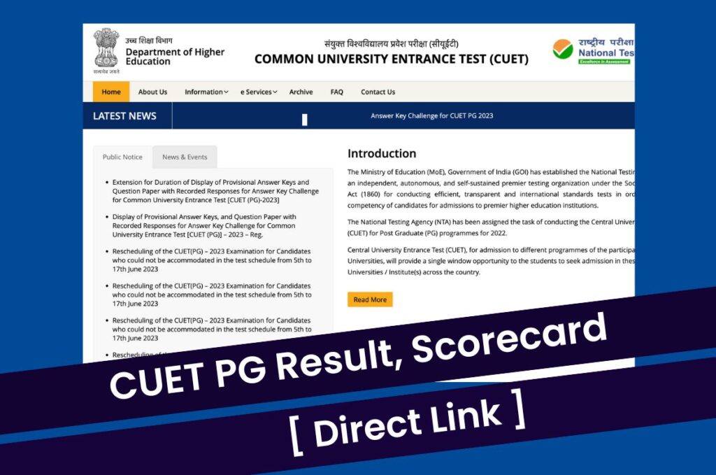 CUET PG Result 2023, Download Scorecard @ cuet.nta.nic.in Direct Link