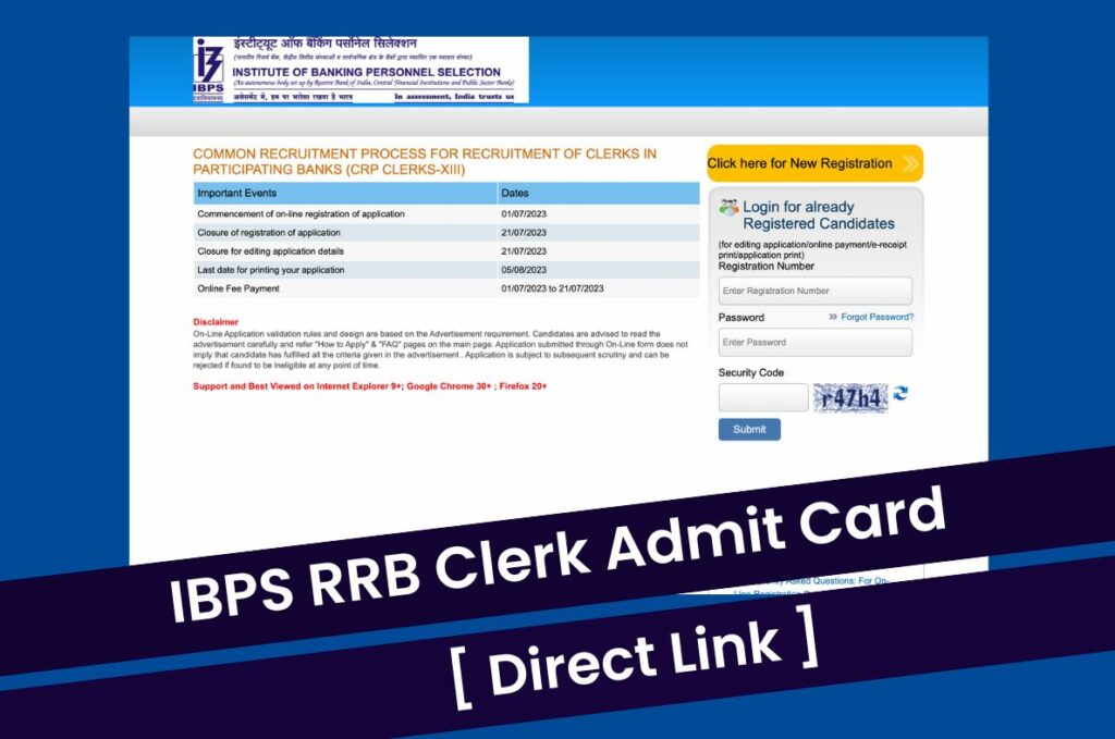 IBPS RRB Clerk Admit Card 2023, Download Office Assistant Prelims Call Letter