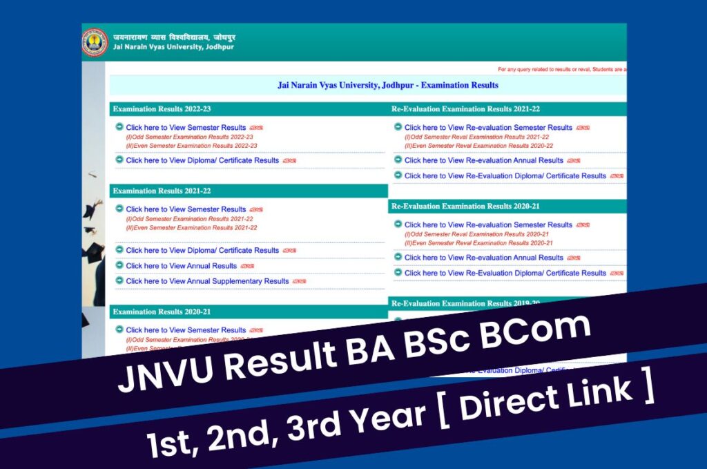 JNVU Result 2023, Download BA BSc BCom 1st 2nd 3rd Year Marksheet @ www.jnvuiums.in Direct Link