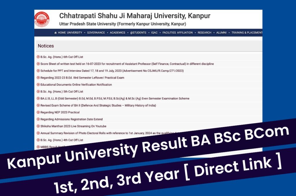 Kanpur University Result 2023, Download CSJMU BA BSc BCom 1st 2nd 3rd Year Marksheet @ csjmu.ac.in Direct Link