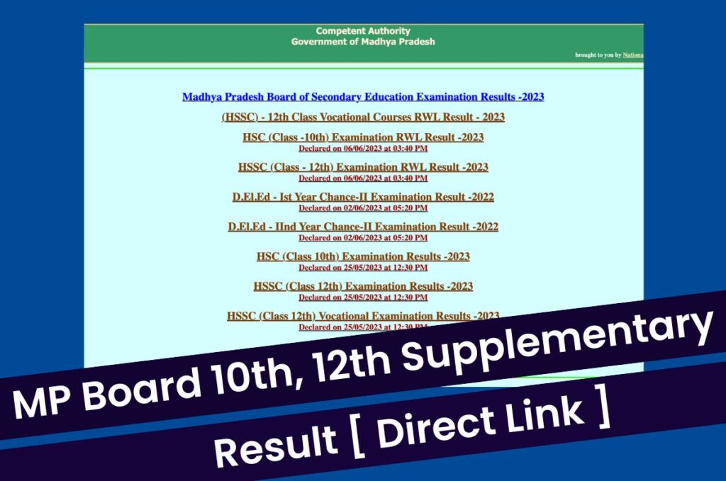MP Board 10th, 12th Supplementary Result 2023, Download Marksheet @ mpresults.nic.in Direct Link