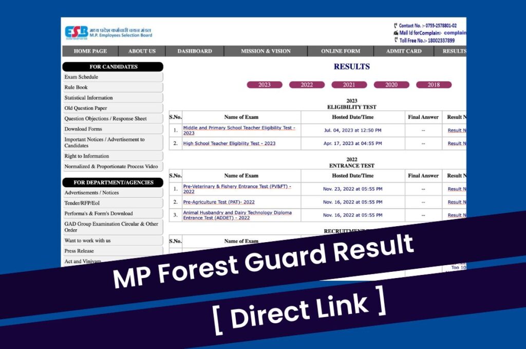 MP Forest Guard Result 2023, Check CutOff & Merit List @ esb.mp.gov.in Direct Link