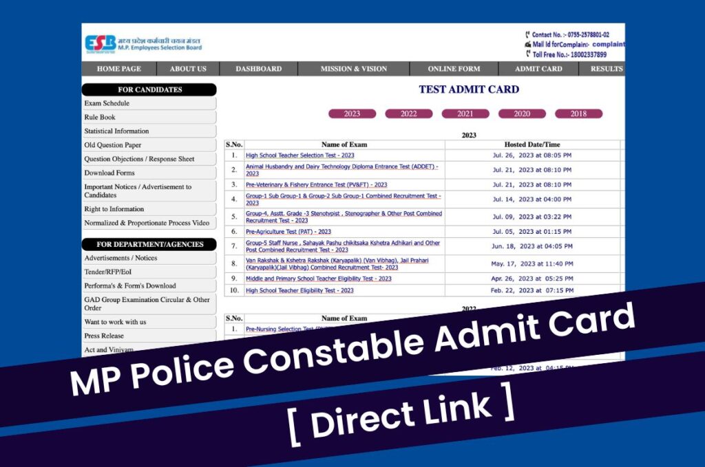 MP Police Constable Admit Card 2023, Download Hall Ticket @ esb.mp.gov.in Direct Link
