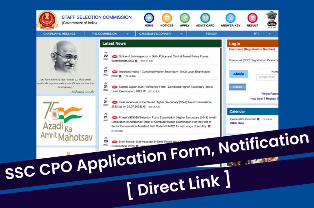 SSC CPO Application Form 2023, Check Notification & Exam Pattern @ ssc.nic.in Direct Link
