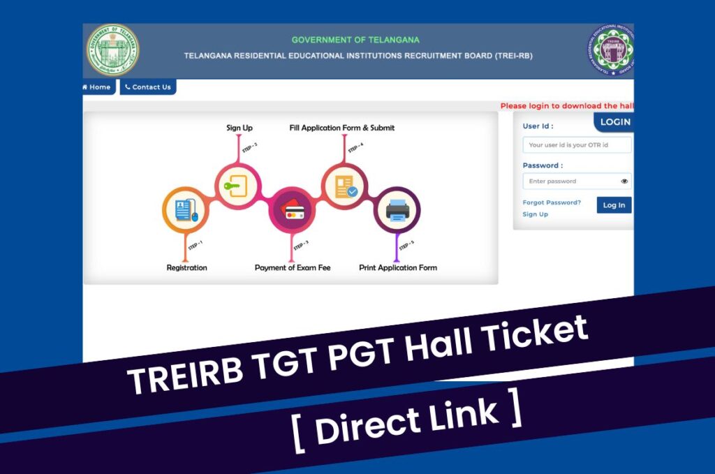 TREIRB Hall Ticket 2023, Download TGT PGT Admit Card @ treirb.telangana.gov.in Direct Link