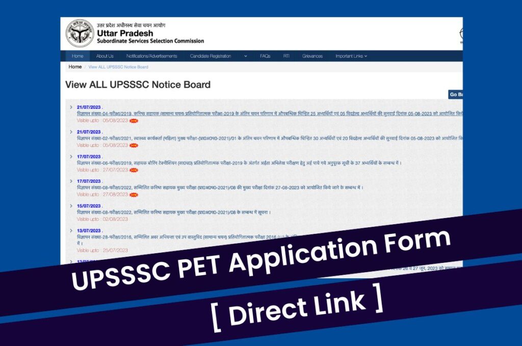 UPSSSC PET Application Form 2023, Check Notification, Syllabus & Exam Pattern @ upsssc.gov.in Direct Link