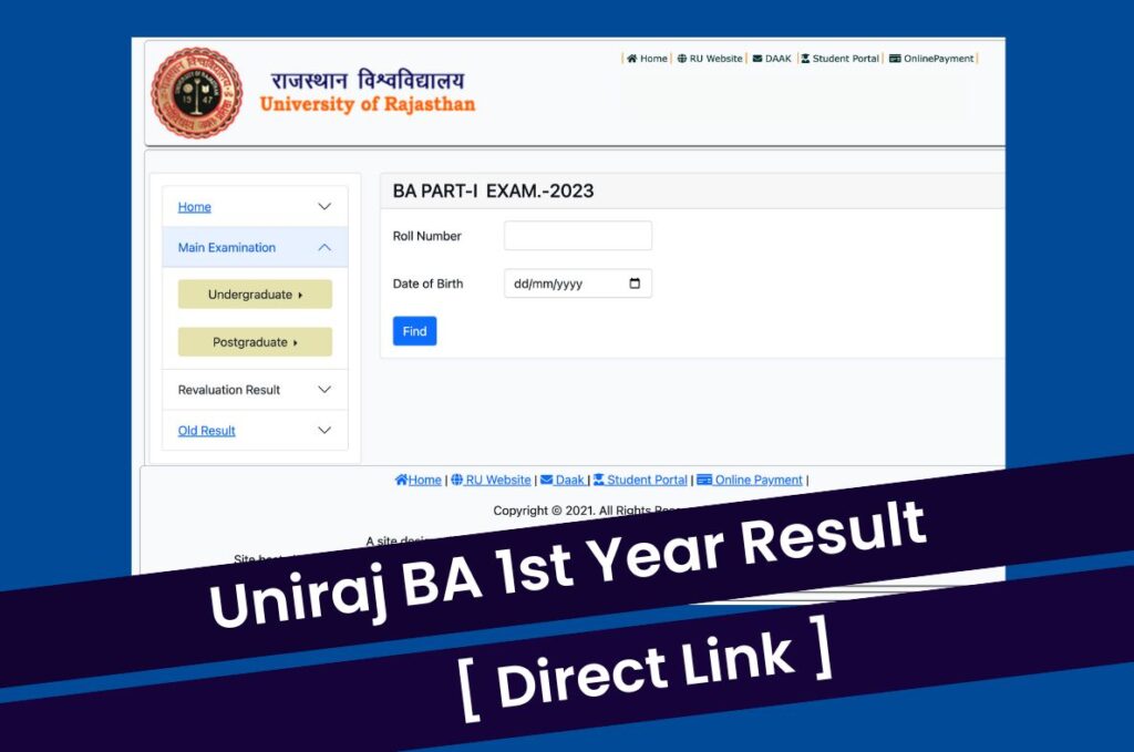 Uniraj BA 1st Year Result 2023, Rajasthan University BA Part 1 Marksheet Direct Link