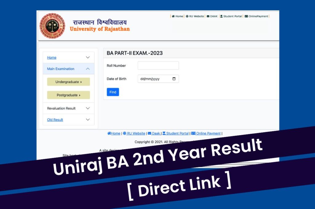 Uniraj BA 2nd Year Result 2023, Download RU BA Part 1 Exam Marksheet