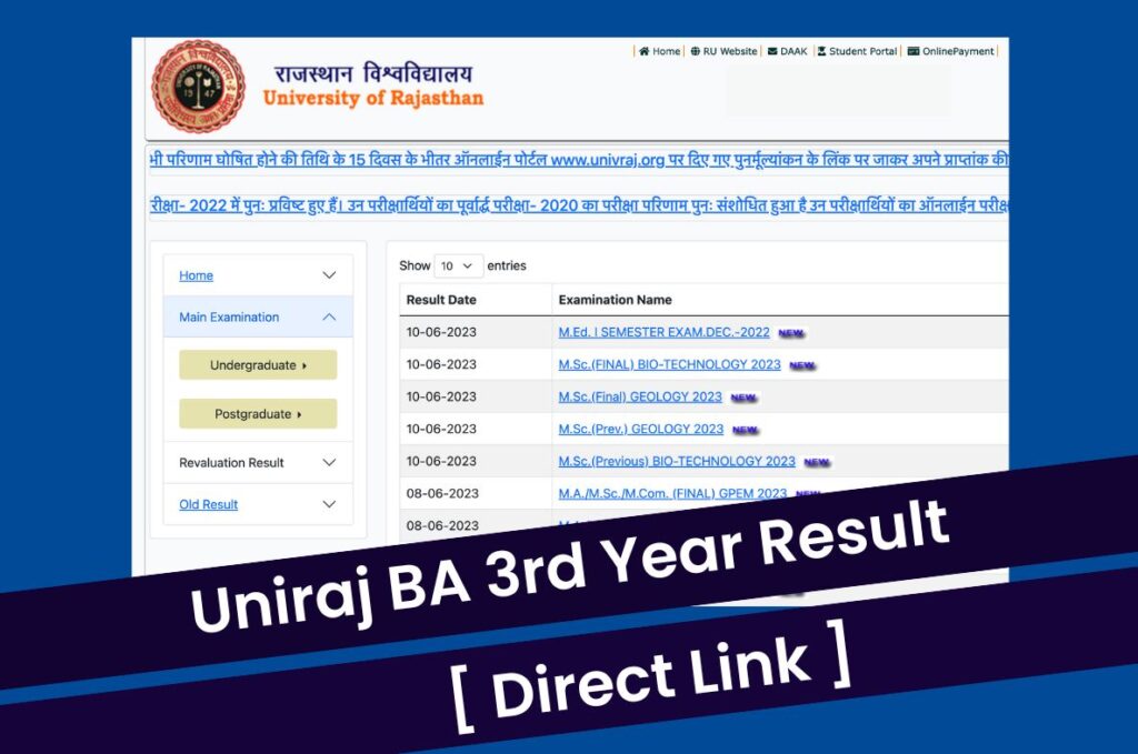 Uniraj BA 3rd Year Result 2023, RU BA Final Exam Marksheet @ result.uniraj.ac.in Direct Link