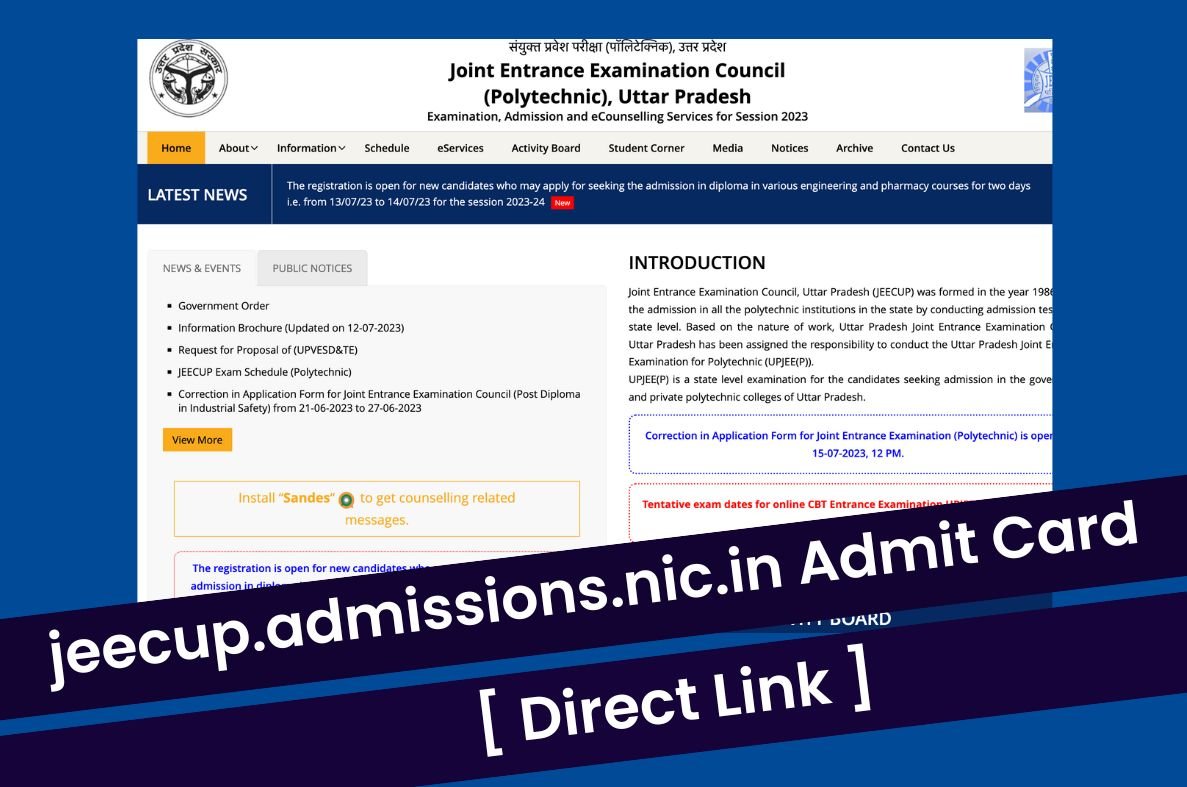 jeecup.admissions.nic.in Admit Card 2023, Download JEECUP Hall Ticket  Direct Link