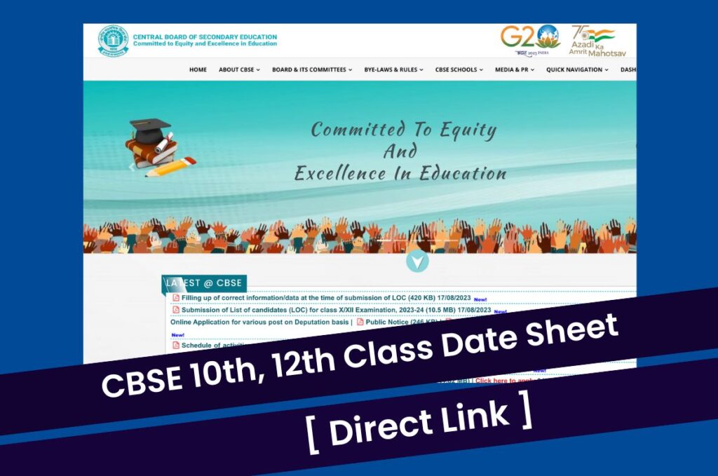 CBSE Date Sheet 2024 @cbse.gov.in Class 10th & 12th Time Table Direct Link
