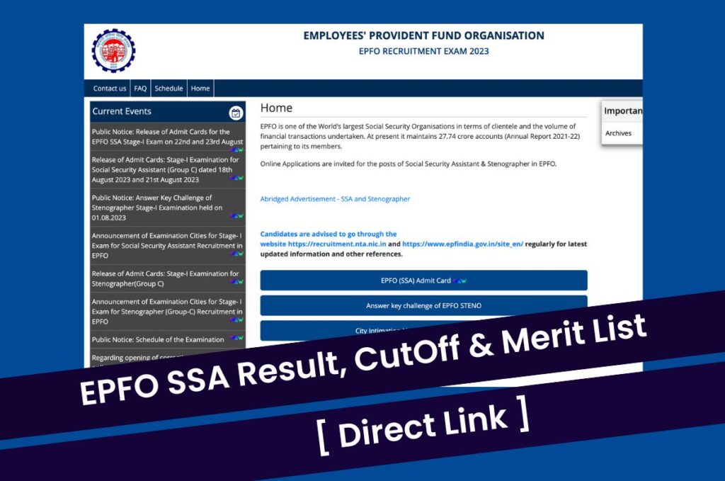 EPFO SSA Result 2023, CutOff & Merit List @www.epfindia.gov.in Direct Link