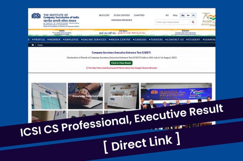 ICSI CS June 2023 Result @www.icsi.edu Professional & Executive Merit List Direct Link