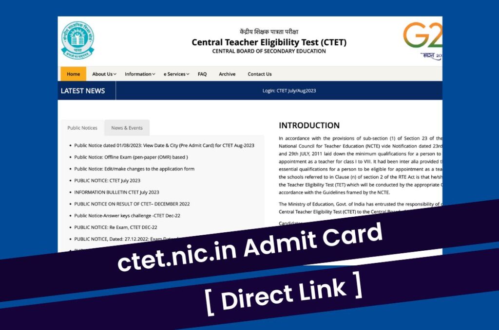 ctet.nic.in Admit Card 2023, CTET July Session Hall Ticket Direct Link