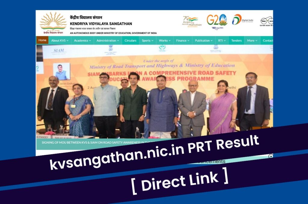 kvsangathan.nic.in PRT Result 2023 @ Direct Link CutOff Marks & Merit List