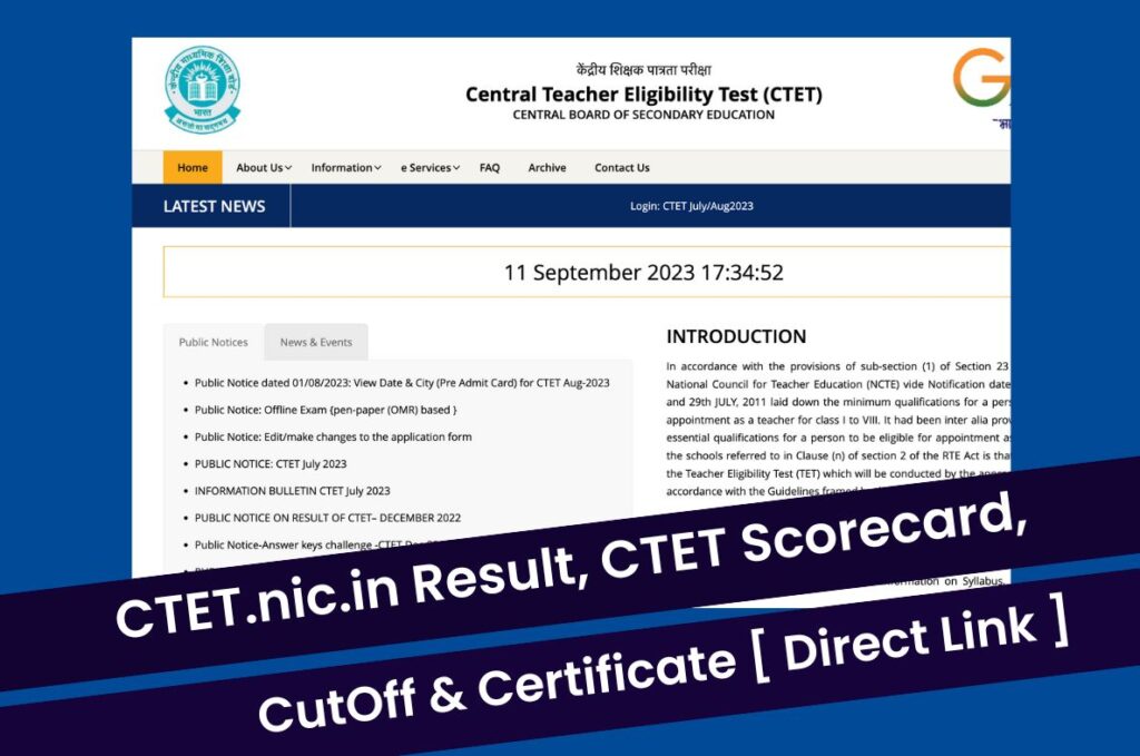 CTET.nic.in Result 2023 @ Direct Link CTET Scorecard, CutOff & Certificate