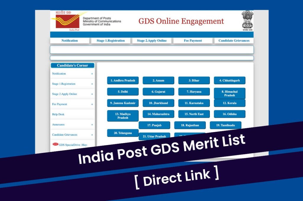 India Post GDS Merit List 2023, Circle Wise Selection List @ indiapostgdsonline.gov.in Direct Link