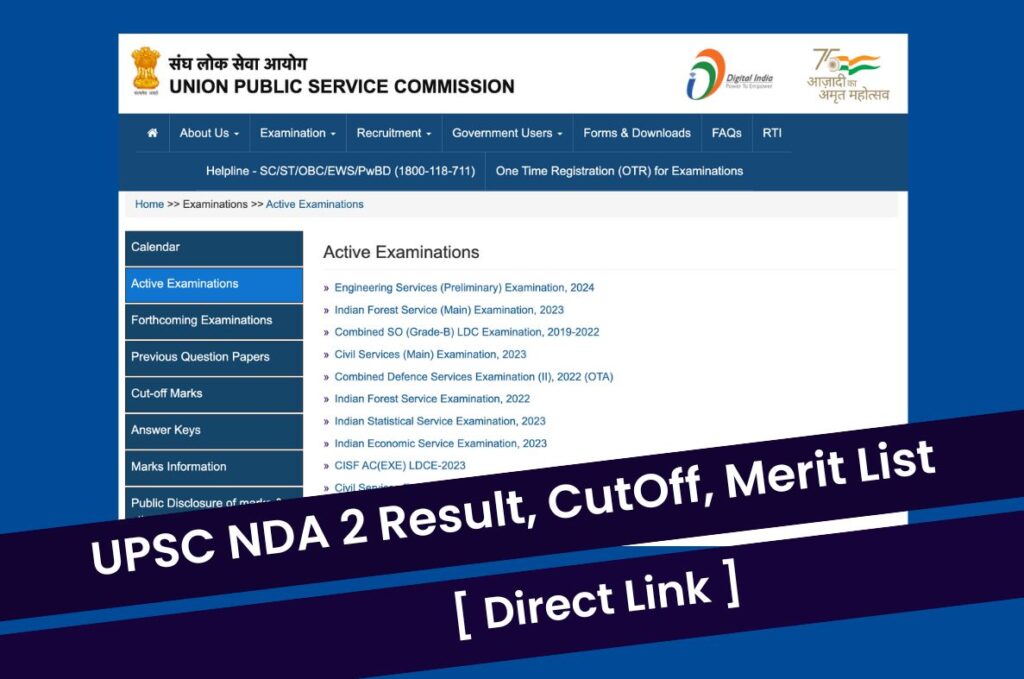 UPSC NDA 2 Result 2023, CutOff & Merit List @ upsc.gov.in Direct Link